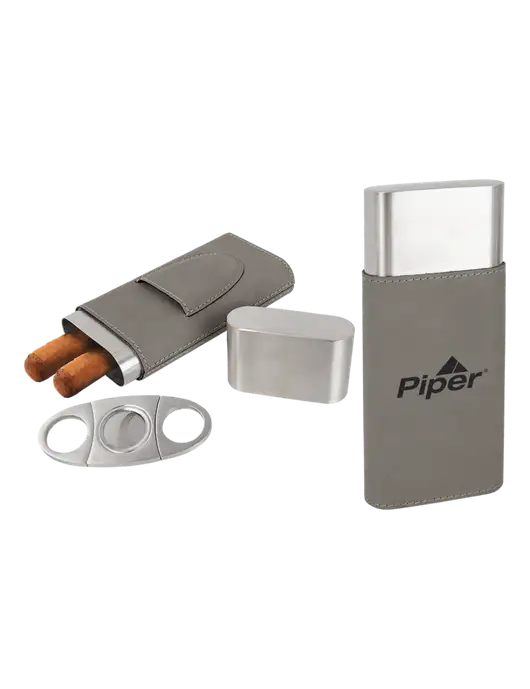 Piper Grey Leatherette Cigar Case with Cutter w/Piper Logo