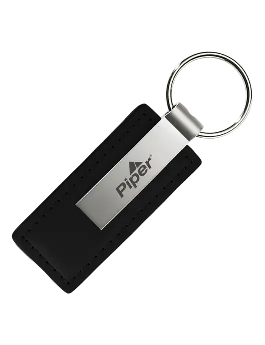 Piper Black Leather Classic Key Ring w/Piper Logo