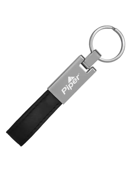 Piper Black Leather Strap Key Ring w/Piper Logo