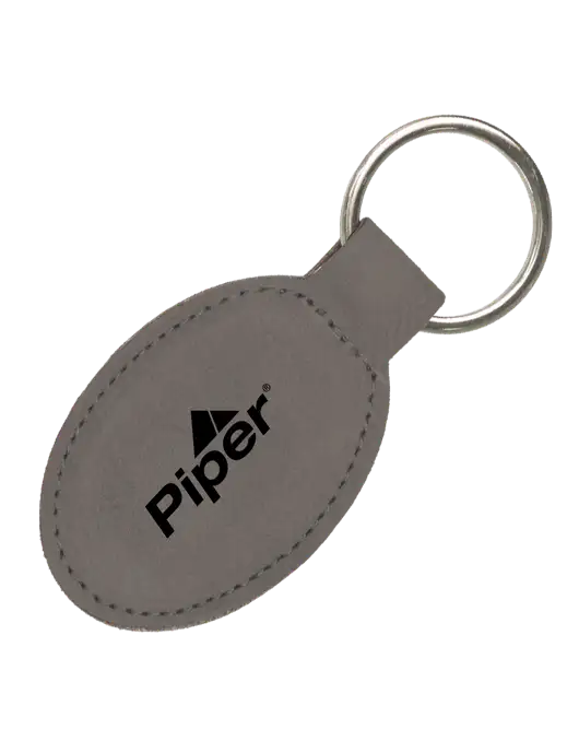 Piper Grey Leatherette Oval Keychain w/Piper Logo