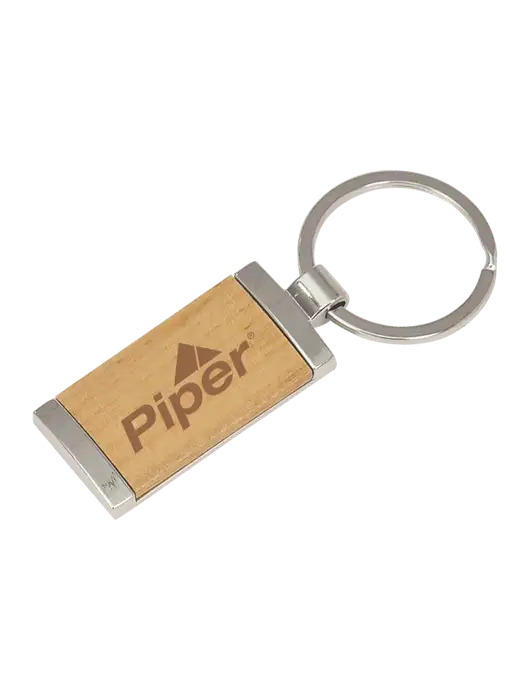 Piper Wood & Silver Rectangle Keychain w/Piper Logo