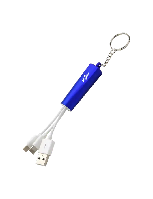 Piper Blue Light-Up Charging Cable with Keyring w/Piper Logo