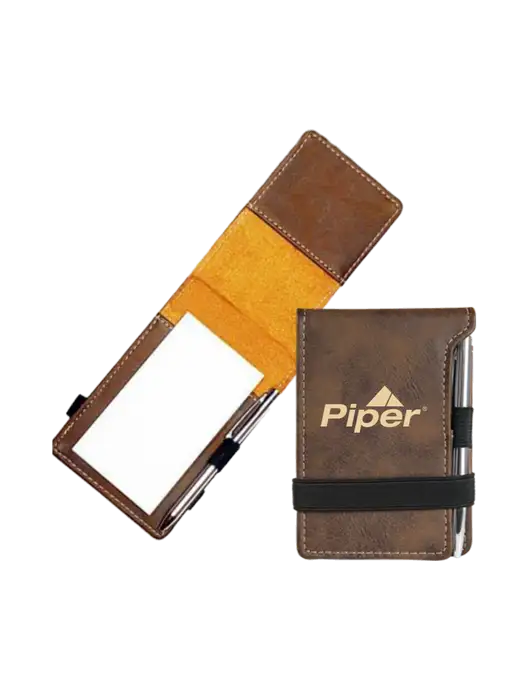 Piper Rustic Leatherette Mini Notepad w/Pen, 3.25 x 4.75 w/Piper Logo