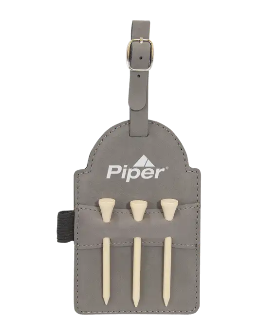 Piper Grey Leatherette Golf Bag Tag with 3 Wooden Tees w/Piper Logo