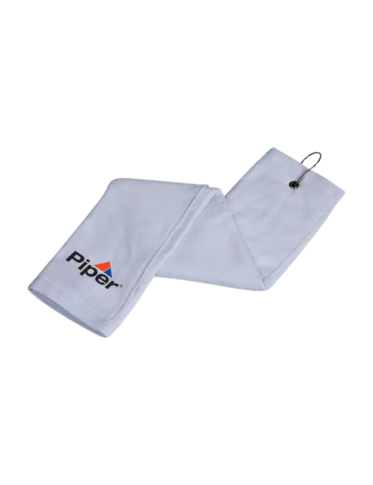 Piper White Tri-Fold Golf Towel with Grommet w/Piper Logo