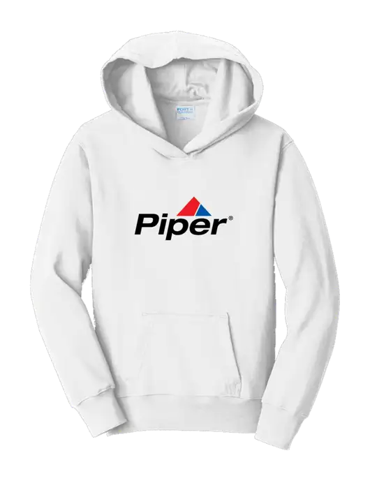 Piper Youth White 7.8 oz 50/50 Cotton/Poly Pullover Hooded Sweatshirt w/Piper Logo