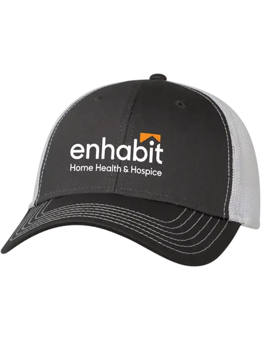 Enhabit Charcoal & White Mesh Trucker Cap Snap Back w/Enhabit Logo