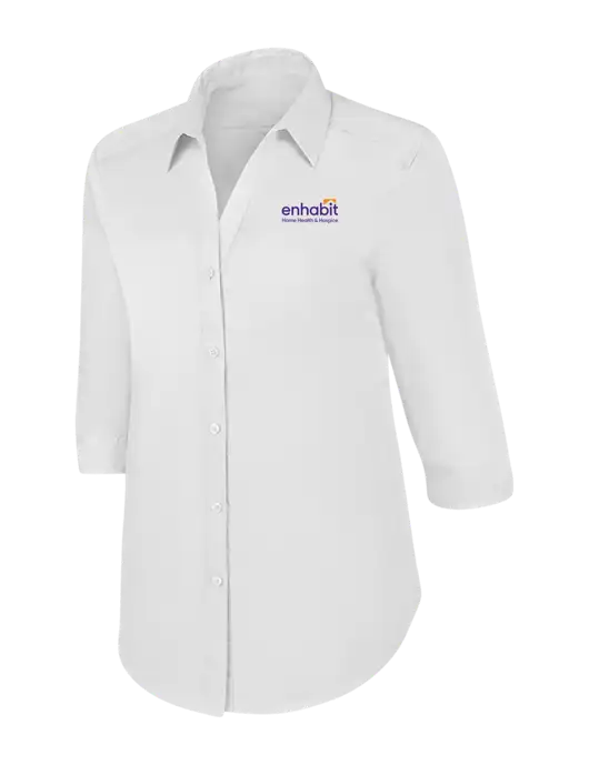 Enhabit Womens White 3/4 Sleeve Carefree Poplin Shirt w/Enhabit Logo