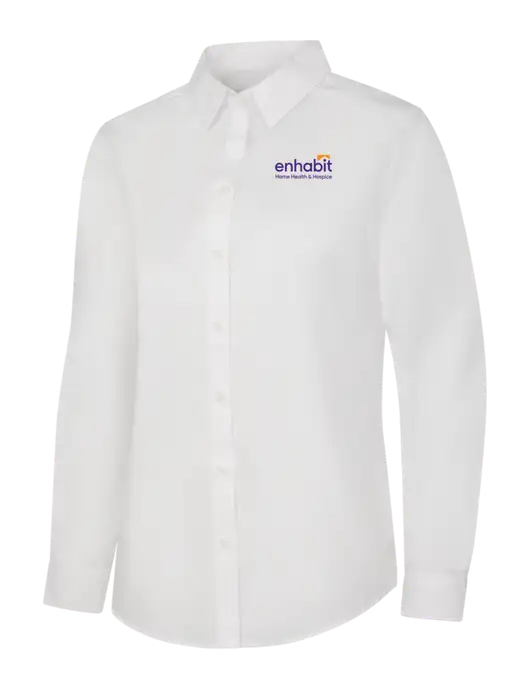 Enhabit Womens White Sleeve Carefree Poplin Shirt w/Enhabit Logo
