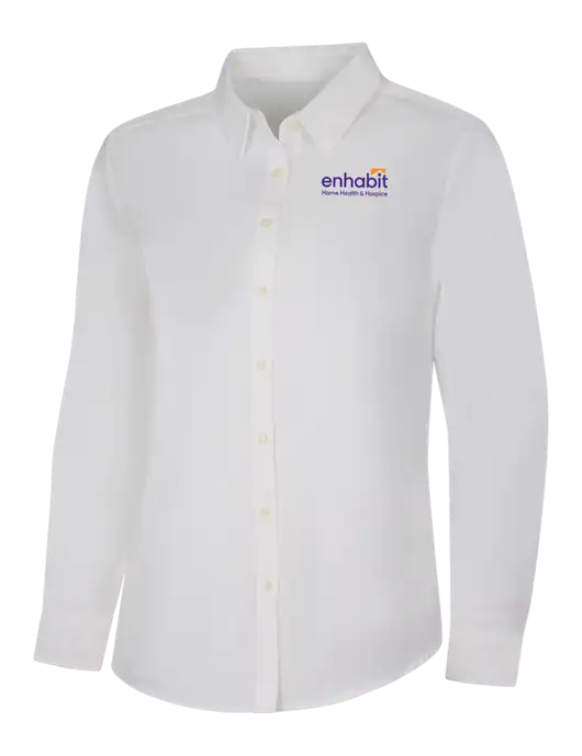 Enhabit Womens White Long Sleeve Superpro React Twill Shirt w/Enhabit Logo