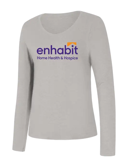 Enhabit Womens Seriously Soft Light Heathered Grey V-Neck Long Sleeve T-Shirt w/Enhabit Logo