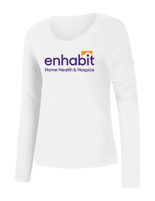 Enhabit Womens Seriously Soft White V-Neck Long Sleeve T-Shirt w/Enhabit Logo