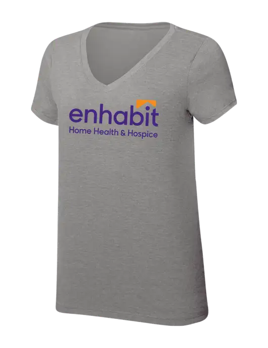 Enhabit Womens Simply Soft V-Neck Grey Frost 4.5oz  Poly/Combed Ring Spun Cotton T-Shirt w/Enhabit Logo