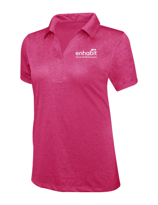 Enhabit Womens Pink Raspberry Heather Contender Polo w/Enhabit Logo