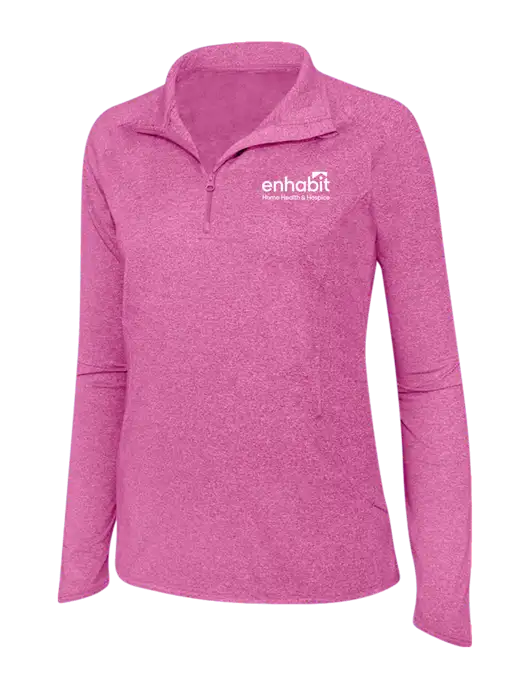 Enhabit Pink Rush Heather Womens Sport Wick Stretch 1/4 Zip Pullover w/Enhabit Logo
