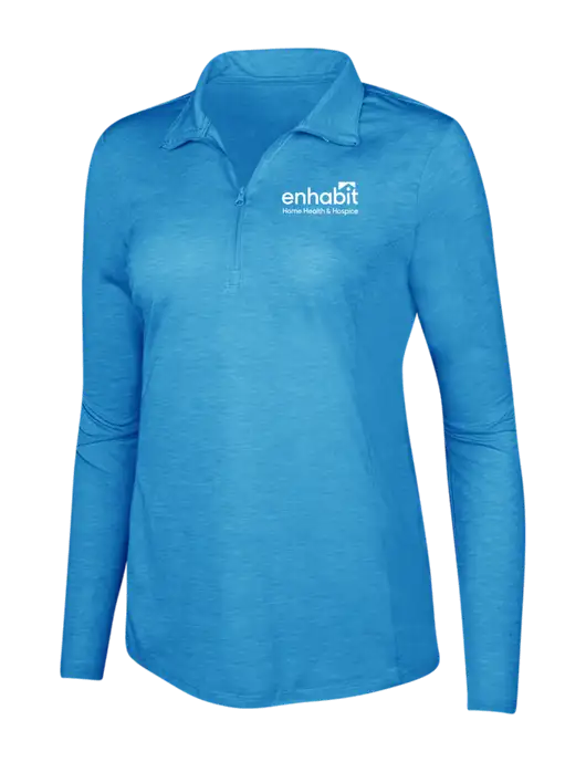 Enhabit Pond Blue Heather Women's Posicharge Tri-Blend Wicking 1/4 Zip Pullover w/Enhabit Logo