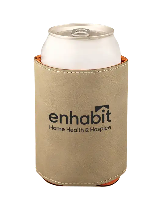 Enhabit Sand Leatherette Beverage Holder w/Enhabit Logo