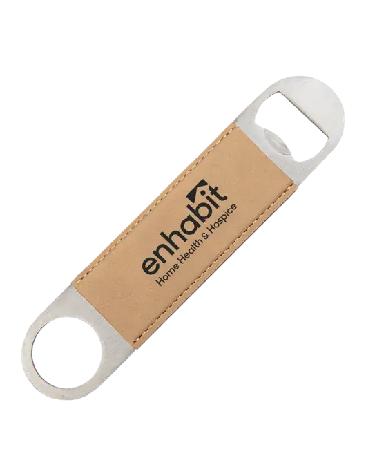 Enhabit Sand Leatherette Bottle Opener w/Enhabit Logo