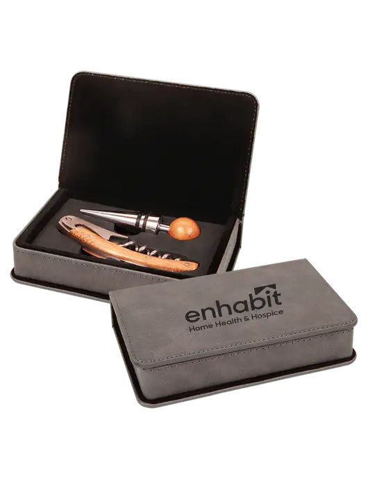 Enhabit Grey Leatherette 2 Piece Wine Tool Set w/Enhabit Logo