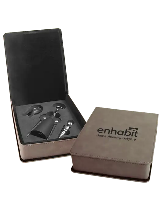 Enhabit Grey Leatherette 3 Piece Wine Tool Gift Set w/Enhabit Logo