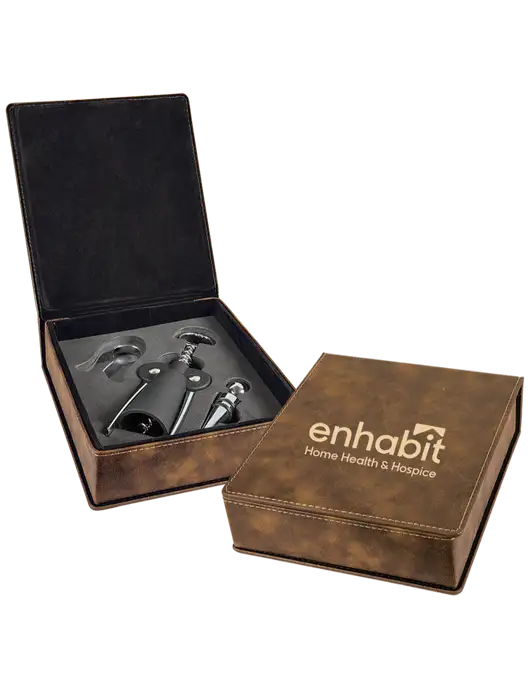 Enhabit Rustic Leatherette 3 Piece Wine Tool Set w/Enhabit Logo