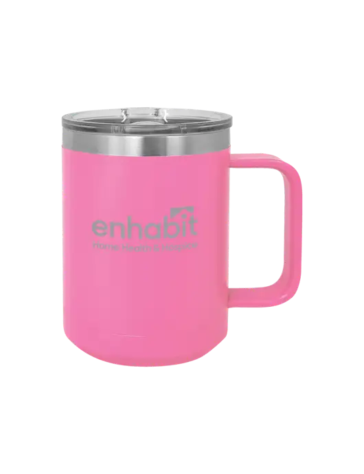 Enhabit Polar Camel 15 oz Powder Coated Pink Vacuum Insulated Mug with Slider Lid w/Enhabit Logo
