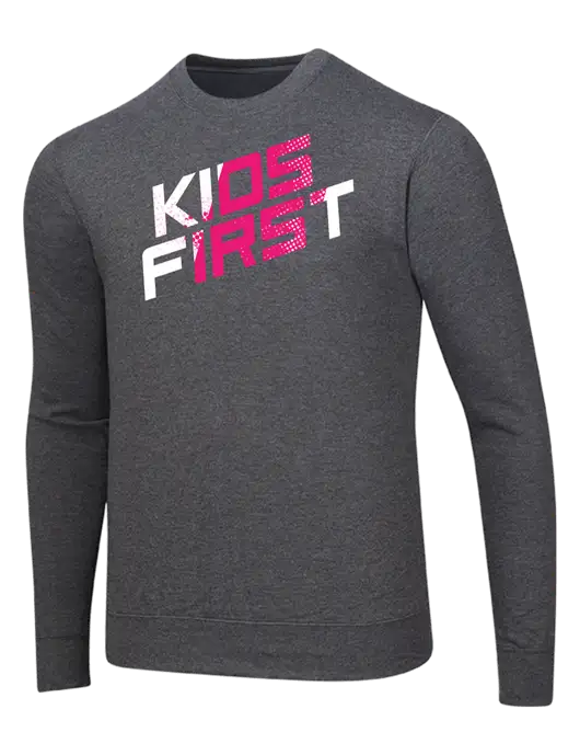 Steel Partners Dark Heather Grey 7.8 oz Ring Spun Crew Sweatshirt w/Kids First Logo