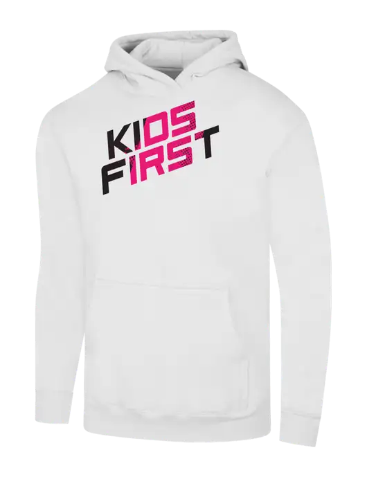 Steel Partners White 7.8 oz Ring Spun Hooded Sweatshirt w/Kids First Logo