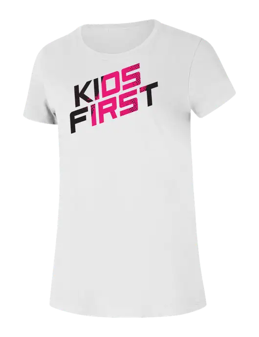 Steel Partners Womens Ring Spun White 4.5 oz T-Shirt w/Kids First Logo