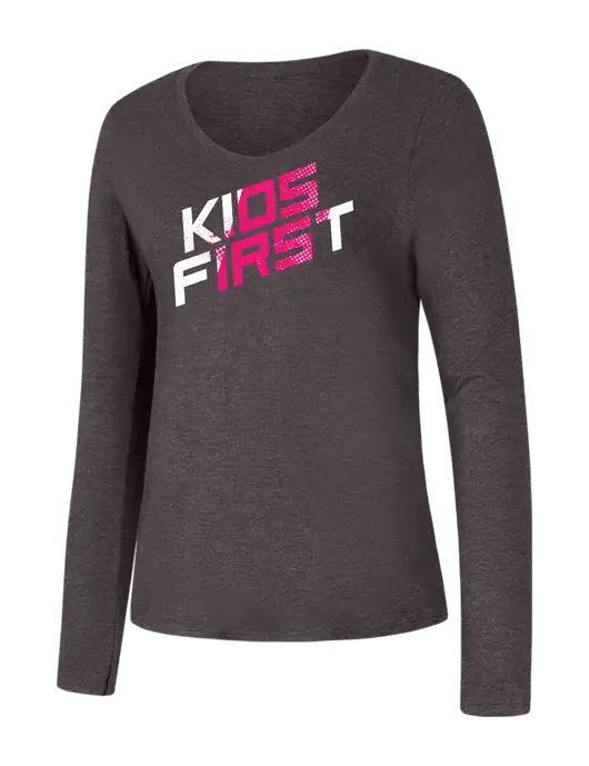 Steel Partners Womens Seriously Soft Heathered Charcoal V-Neck Long Sleeve T-Shirt w/Kids First Logo