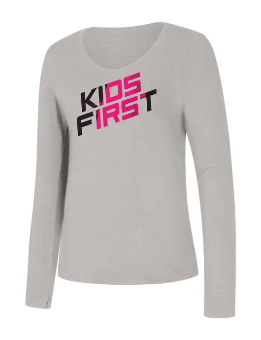 Steel Partners Womens Seriously Soft Light Heathered Grey V-Neck Long Sleeve T-Shirt w/Kids First Logo