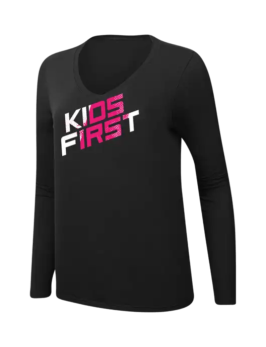 Steel Partners Womens V-Neck Ring Spun Jet Black 4.5 oz Long Sleeve T-Shirt w/Kids First Logo
