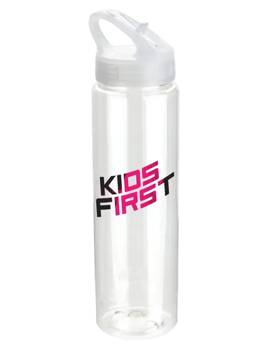 Steel Partners Buddy Clear 32 oz PET Bottle with Flip Lid w/Kids First Logo