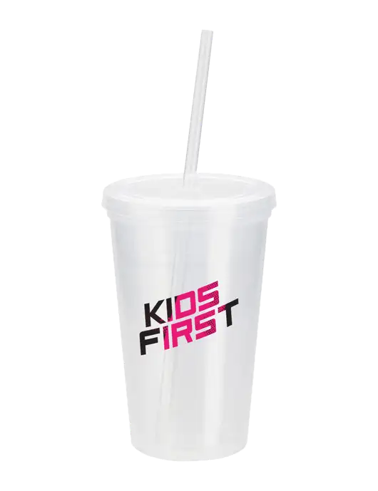 Steel Partners Sorrento Clear 16 oz Tumbler with Lid & Straw w/Kids First Logo