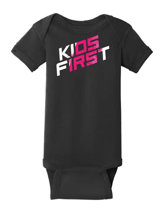 Steel Partners Rabbit Skins Black Infant Short Sleeve Baby Rib Bodysuit w/Kids First Logo