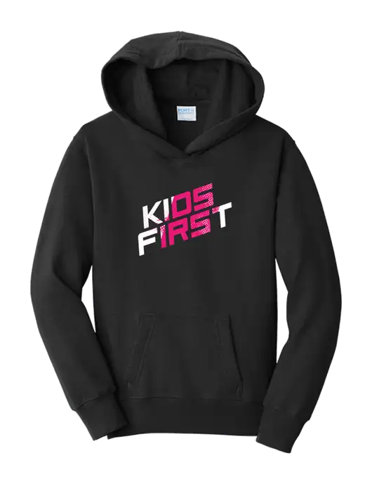 Steel Partners Youth Jet Black 7.8 oz Cotton/Poly Pullover Hooded Sweatshirt w/Kids First Logo