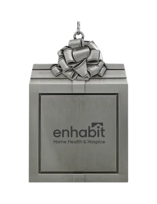 Enhabit Pewter Present Box Ornament w/Enhabit Logo