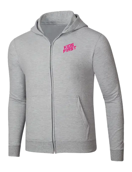 Steel Partners Light Grey Heather 8.5 oz Ring Spun Zip Hooded Sweatshirt w/Kids First Logo