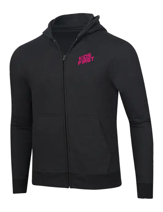 Steel Partners Jet Black 8.5 oz Ring Spun Zip Hooded Sweatshirt w/Kids First Logo