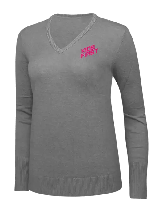 Steel Partners Charcoal Heather Womens V-Neck Sweater w/Kids First Logo
