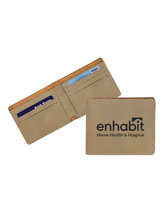 Enhabit Sand Leatherette Bifold Wallet w/Enhabit Logo