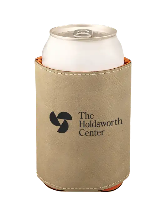 The Holdsworth Center Tan Leatherette Beverage Holder w/Holdsworth Center Logo