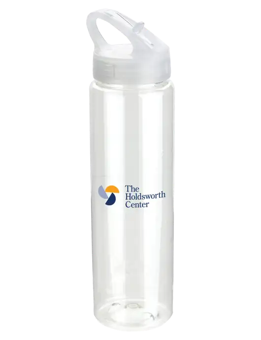 The Holdsworth Center Buddy Clear 32 oz PET Bottle with Flip Lid w/Holdsworth Center Logo