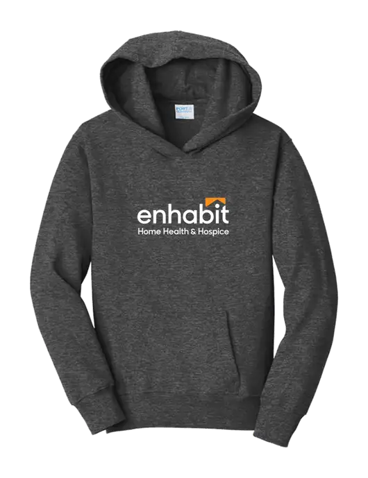 Enhabit Youth Heather Grey 7.8oz Cotton/Poly Pullover Hooded Sweatshirt w/Enhabit Logo