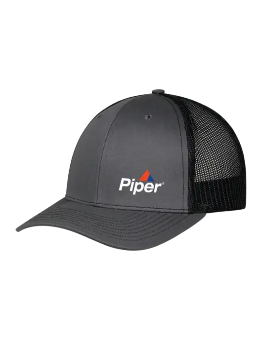 Piper Richardson Adjustable Snapback Original 112 Trucker Cap Charcoal w/Black Mesh w/Piper Logo