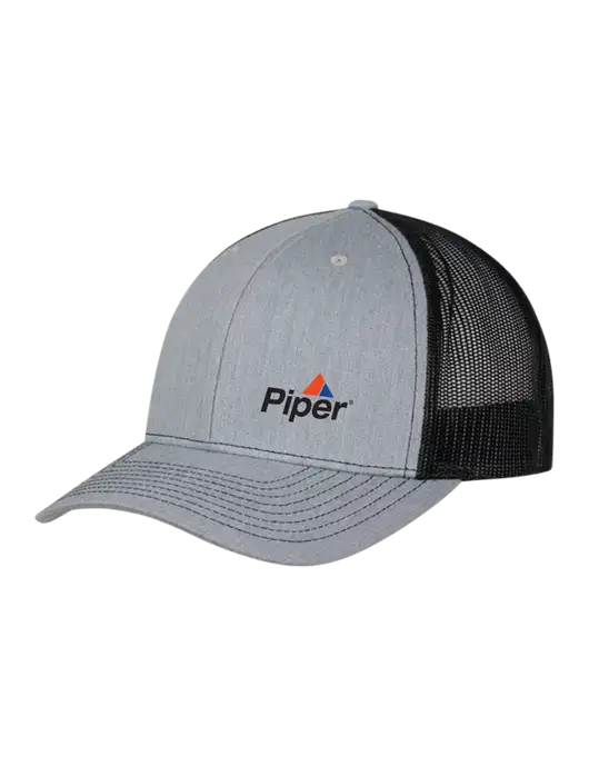 Piper Richardson Adjustable Snapback Original 112 Trucker Cap Heather Grey w/Black Mesh w/Piper Logo