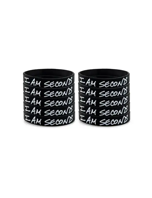 I Am Second 10-Pack Black Wristband Bundle-Youth